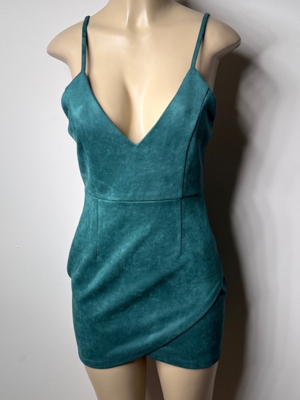 superdown Teal Suede Wrap-Front Mini Dress